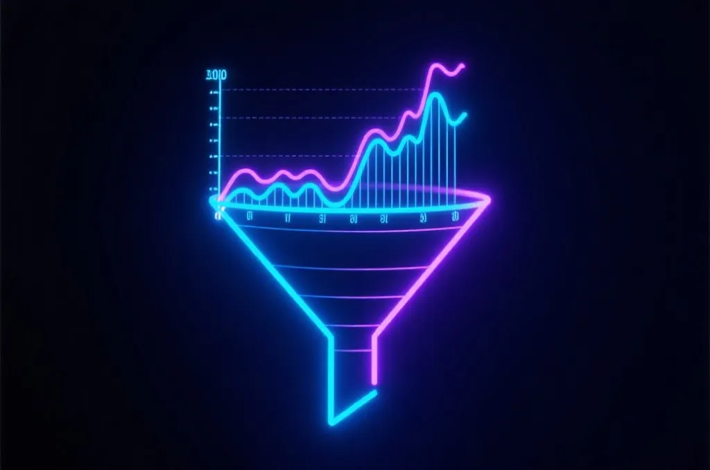 抽象的高科技数据漏斗与概率趋势分析图表